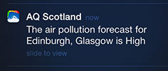 Pollution alerts from Air Quality in Scotland App